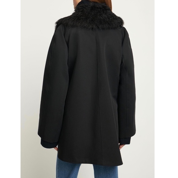 TOTEME Shearling Collar Gabardine Jacket in Black Size 36 / US 4 - Picture 6 of 9